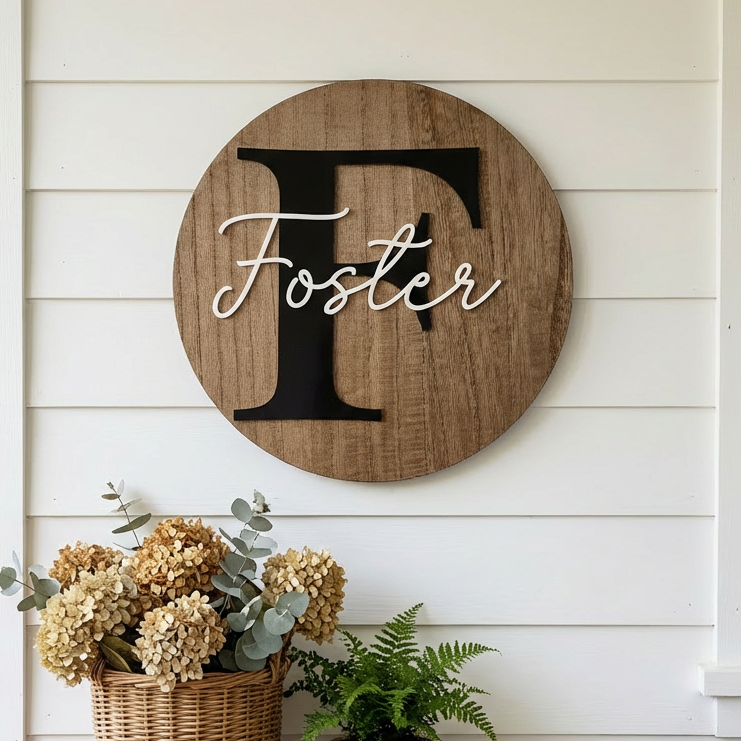 Round Wood Family Sign